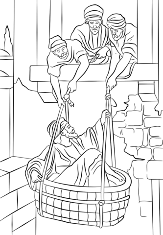 Paul Escapes In A Basket Coloring Page